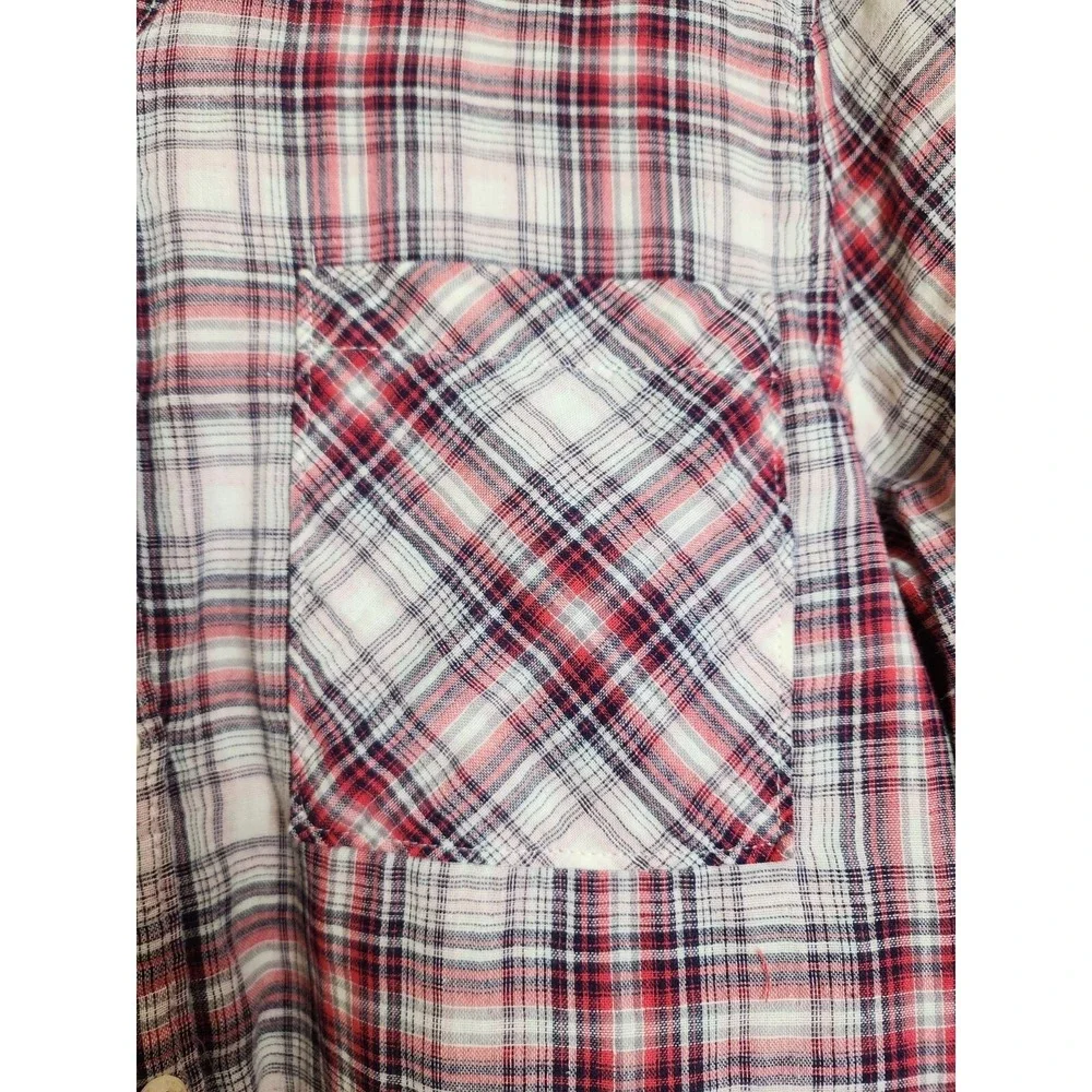 Aeropostale Shirt Womens Small Long Sleeve Red Plaid Checkered Soft Pocket - Picture 3 of 7